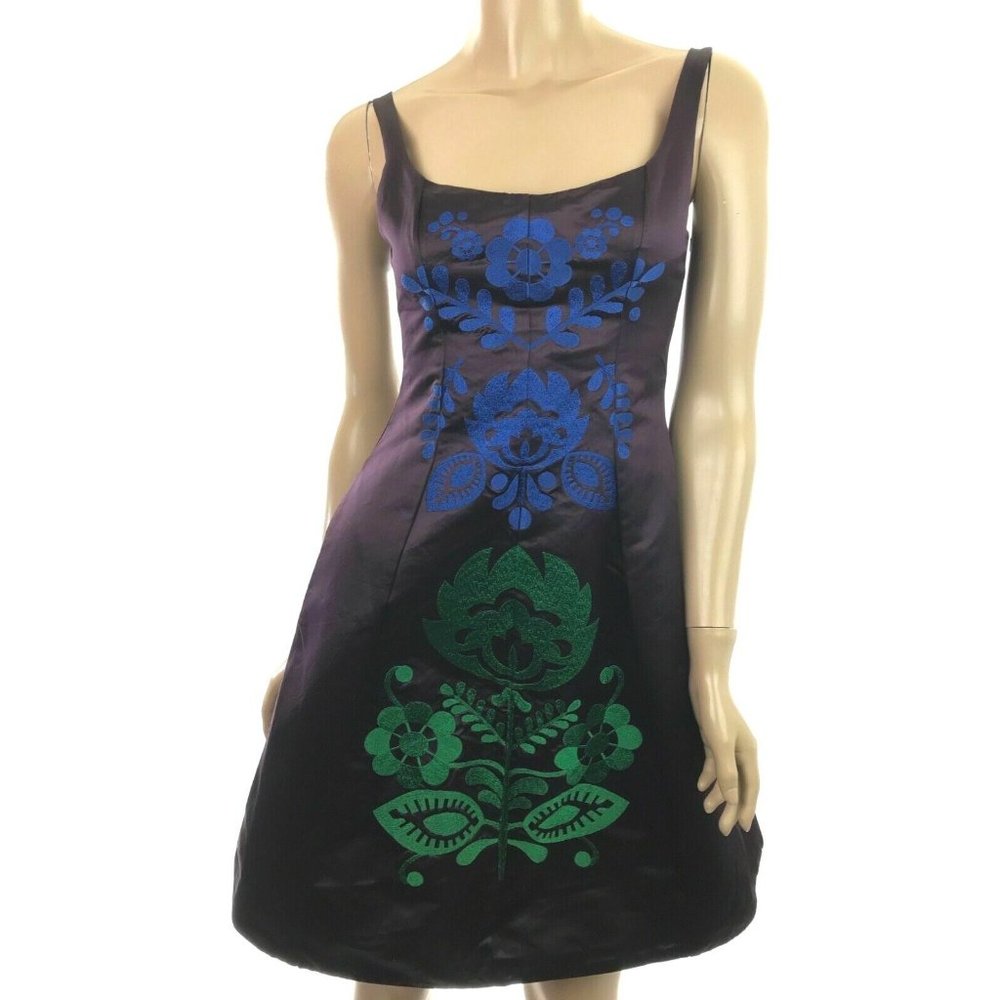 Cynthia Rowley Silk Blend Dress Burgundy w Blue/Green Embroidery Sleeveless